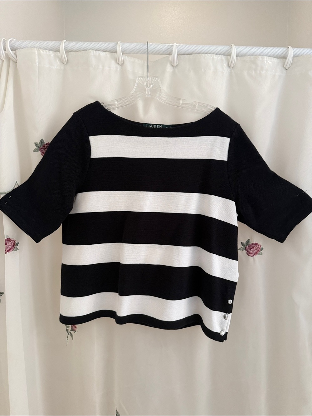 Ralph Lauren Black and White Striped Light-weight Knit Top